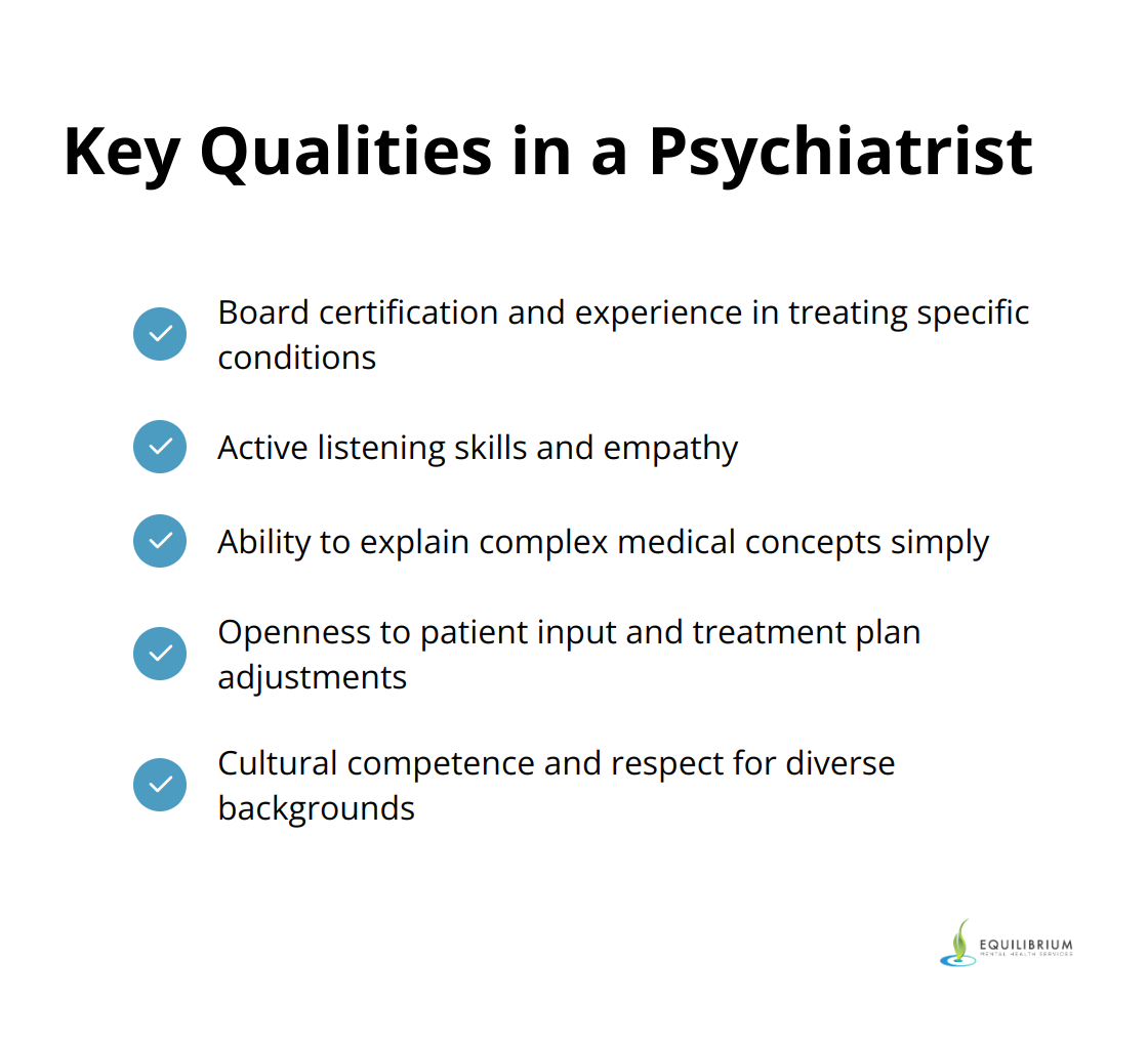 Checkmark list of important qualities to look for when choosing a psychiatrist in Miami