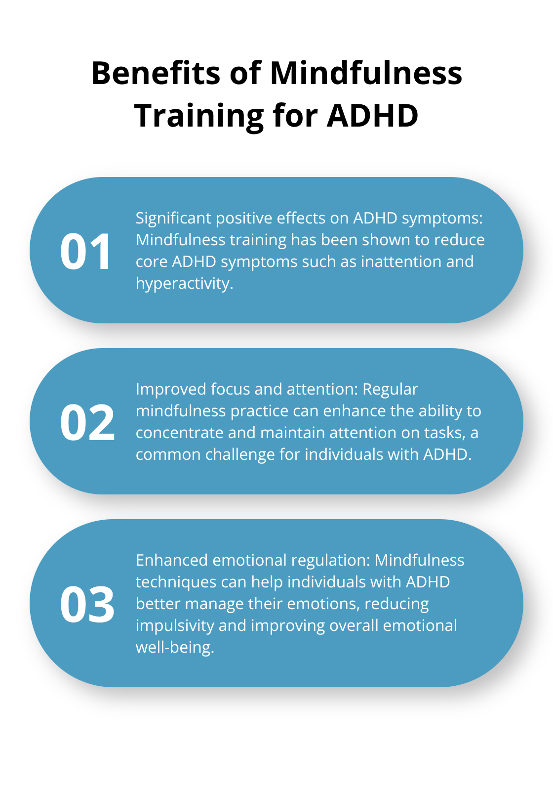 Ordered list showing three benefits of mindfulness training for ADHD symptoms - adhd sleep disorders