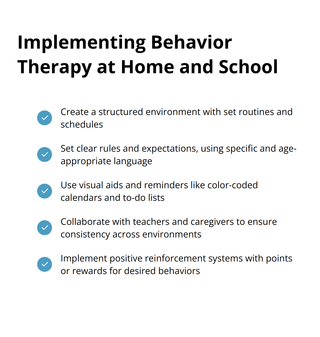 Checklist of five key strategies for implementing ADHD behavior therapy in home and school environments - behavior therapy for adhd