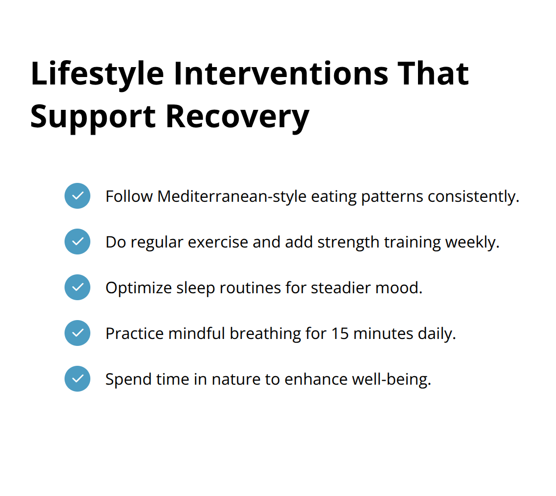 Checkmark list of practical lifestyle steps that ease mood symptoms during perimenopause. - depression or perimenopause