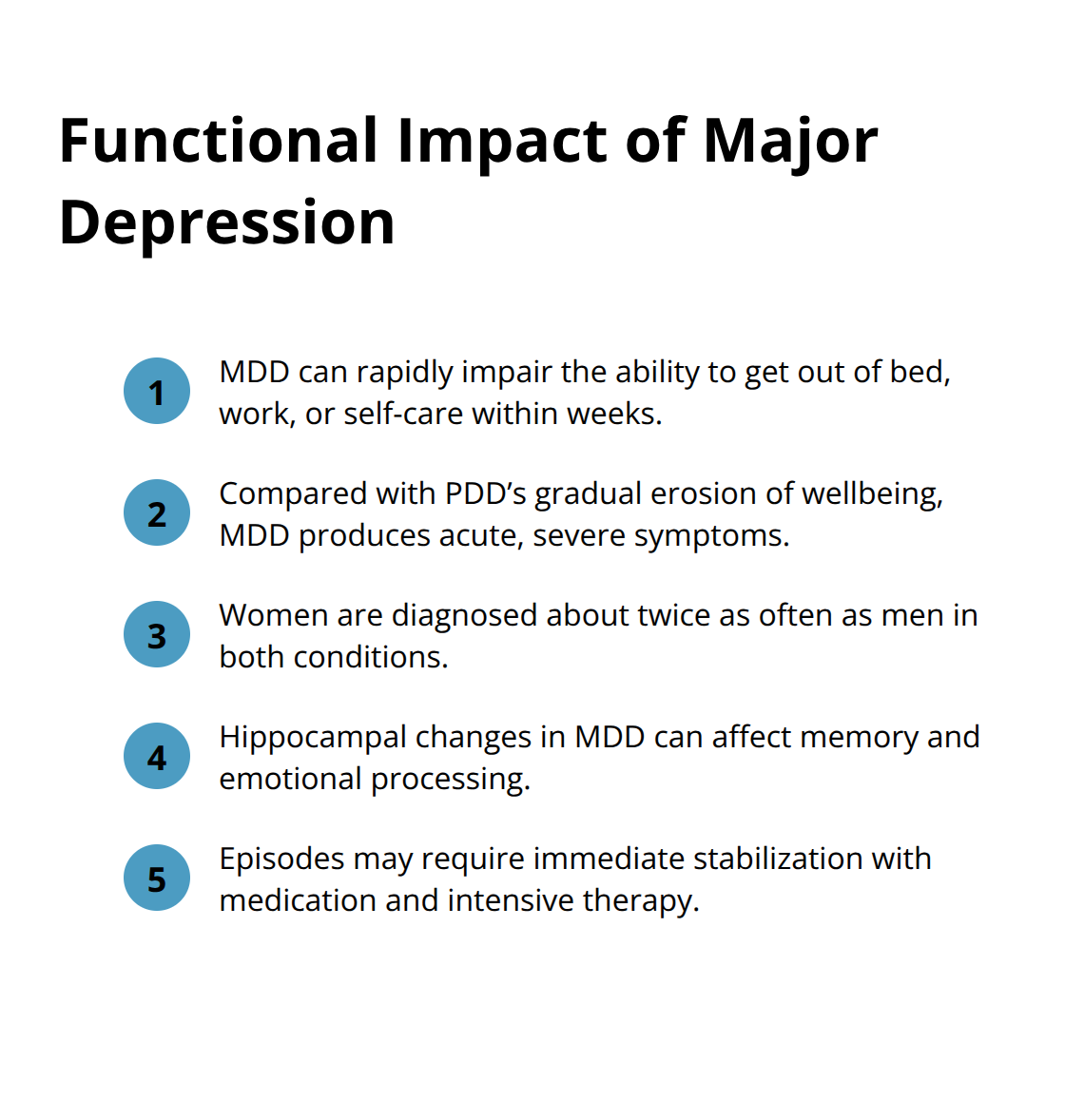 Key ways MDD disrupts daily life compared to PDD